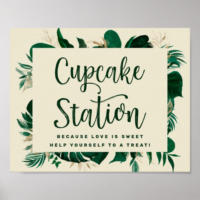 Tropical Greenery Cupcake Station Wedding Sign (Front)