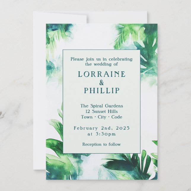 Tropical Greenery Elegant Botanical leafy green Invitation (Front)