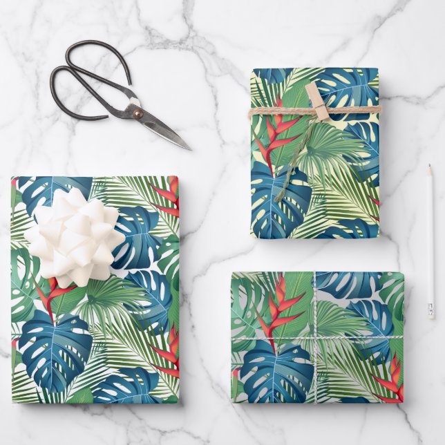Tropical Greenery Floral Wrapping Paper Sheet (Front)