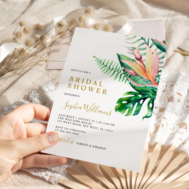 Tropical Greenery Flowers Modern Bridal Shower Invitation (Creator Uploaded)