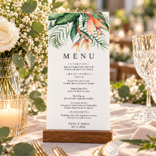 Tropical Greenery Flowers Modern Minimal Wedding Menu
