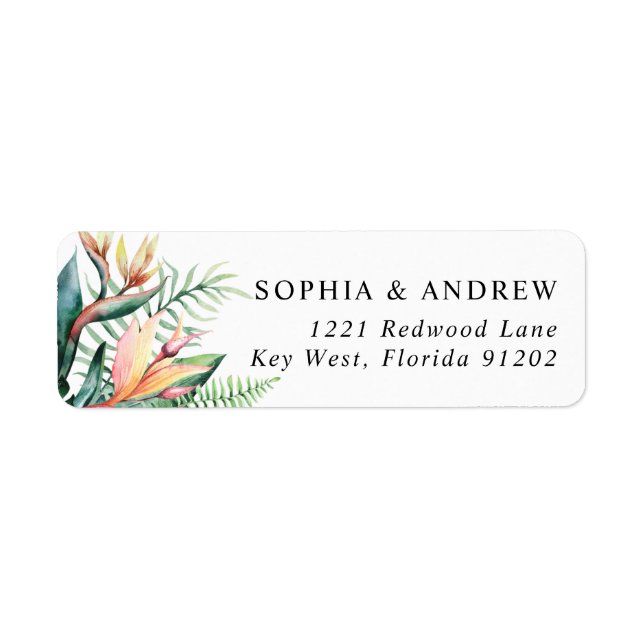 Tropical Greenery Flowers Return Address Label (Front)