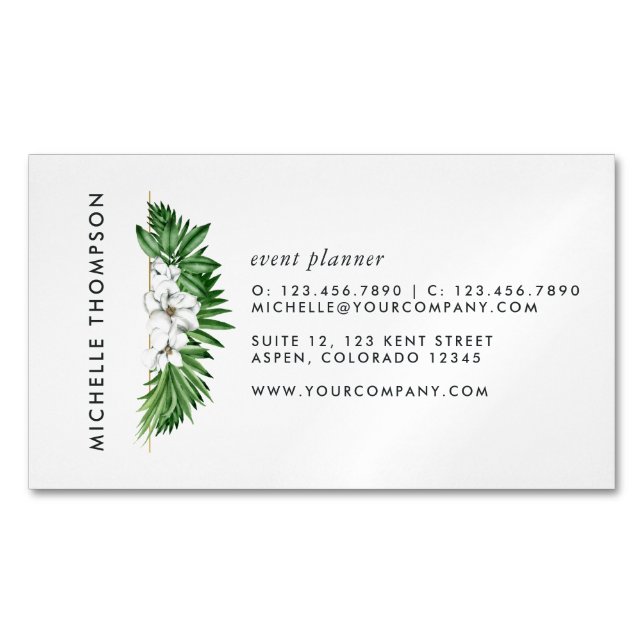 Tropical Greenery Foliage Magnetic Business Card (Front)
