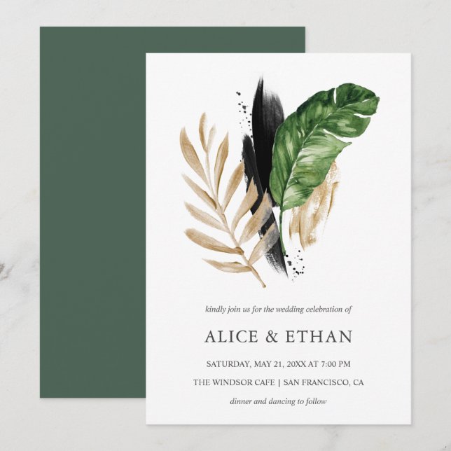 Tropical Greenery Foliage Wedding Invitation (Front/Back)