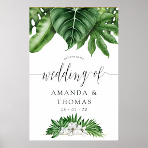 Tropical Greenery Foliage Wedding Welcome Poster