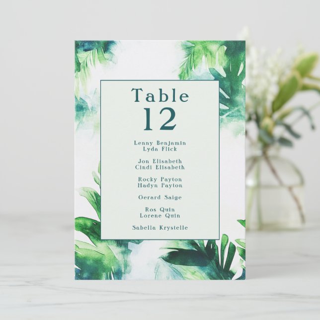 Tropical Greenery fun, green botanical name chart Invitation (Standing Front)