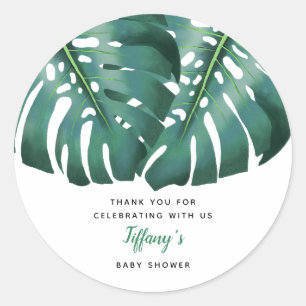 Tropical Greenery Gender Neutral Baby Shower Classic Round Sticker