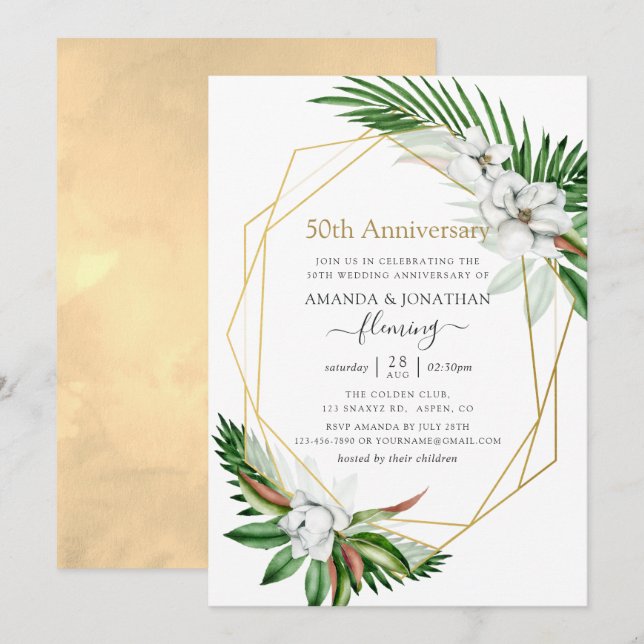 Tropical Greenery Geometric 50th Anniversary Invitation (Front/Back)