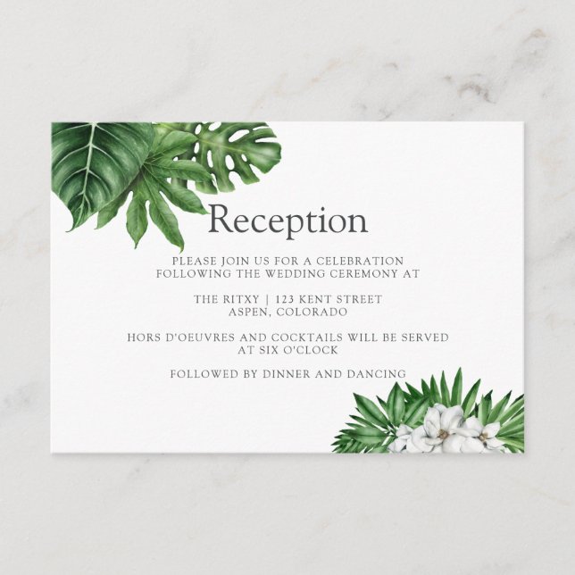 Tropical Greenery Geometric Wedding Reception Enclosure Card (Front)