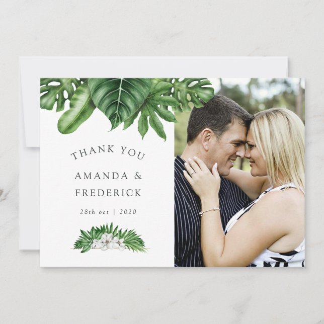 Tropical Greenery Geometric Wedding Thank You (Front)