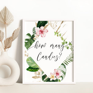 Tropical greenery girl shower how many candies poster