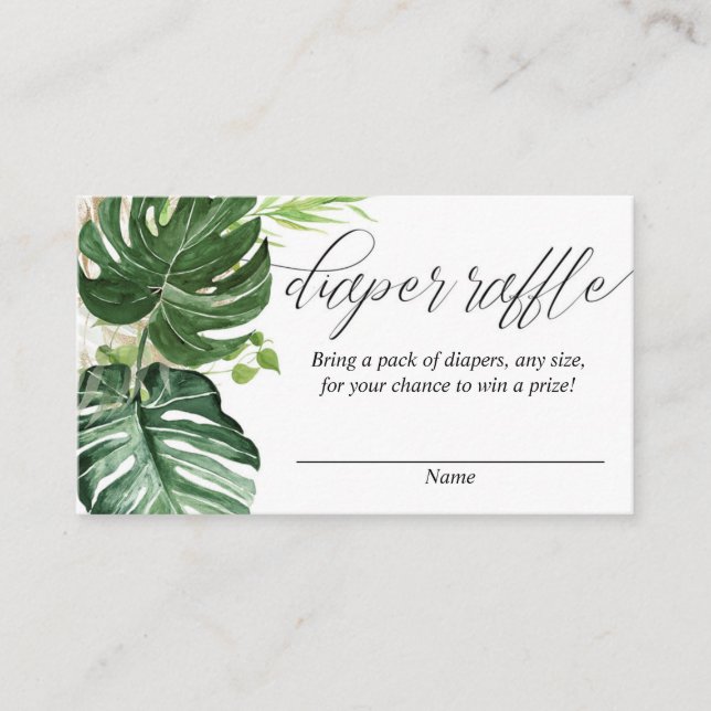 Tropical greenery gold diaper raffle cards (Front)