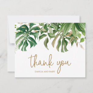 Tropical Greenery Gold Gender Neutral Baby Shower Thank You Card