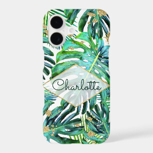 Tropical Greenery Gold Glitter Leaf Pattern