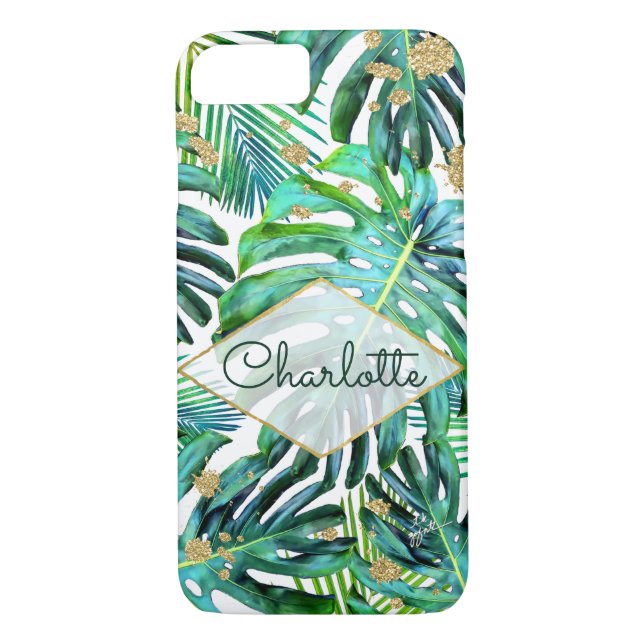 Tropical Greenery Gold Glitter Leaf Pattern Case-Mate iPhone Case (Back)