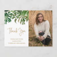 Tropical Greenery Gold Photo Graduation Thank You