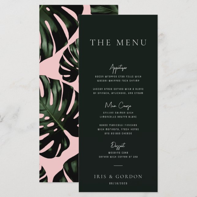 Tropical Greenery Green Destination Wedding Menu (Front/Back)