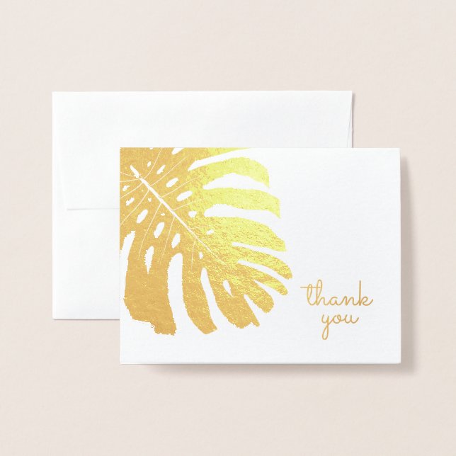 Tropical Greenery Hawaii Monstera Leaf Thank You Foil Card (Front With Envelope)