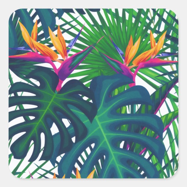 Tropical Greenery Jungle Leaves Paradise  Square Sticker (Front)