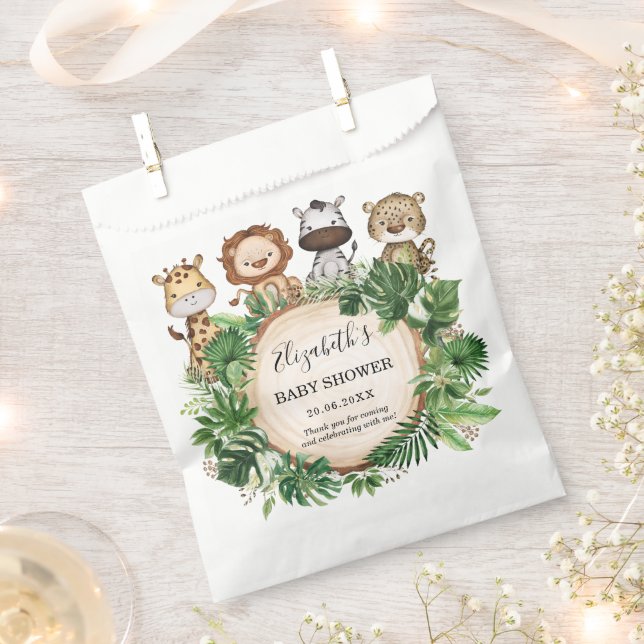 Tropical Greenery Jungle Wild Animals Baby Shower Favour Bags (Clipped)