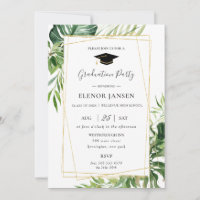 Tropical Greenery Leafy Gold Geometric Graduation
