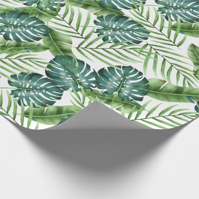 Tropical Greenery Leaves Botanical Pattern Wrapping Paper (Corner)