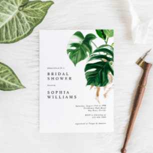Tropical Greenery Leaves Modern Bridal Shower Invitation