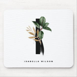 Tropical Greenery Letter I Monogram Personalised Mouse Mat