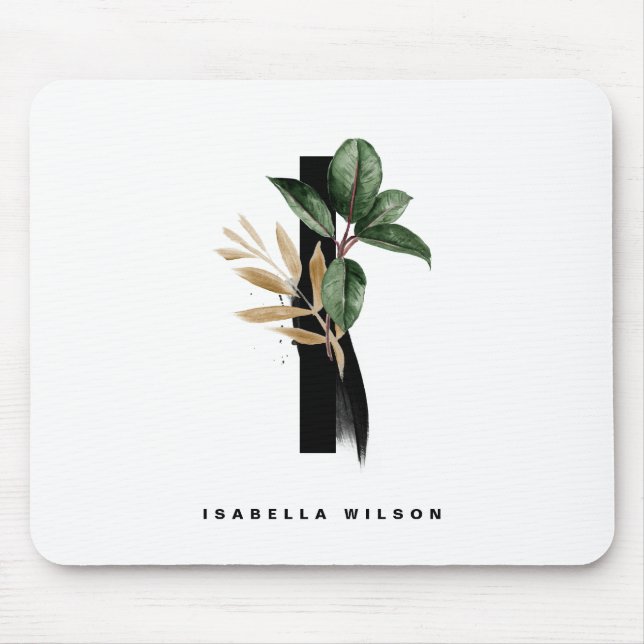 Tropical Greenery Letter I Monogram Personalised Mouse Mat (Front)