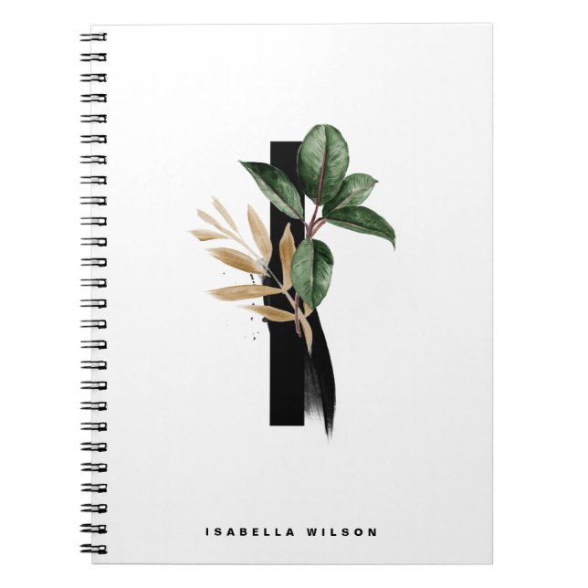 Tropical Greenery Letter I Monogram Personalised Notebook (Front)