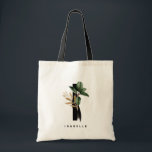 Tropical Greenery Letter I Monogram Personalised  Tote Bag<br><div class="desc">Customisable letter I monogram tote bag featuring watercolor tropical rubber plant leaf,  faux gold foil leaf and black watercolor brush accents. Personalise this tropical monogram tote bag by your name or other details. This boho letter I monogram tote bag will be perfect as a gift. Other letters are available.</div>