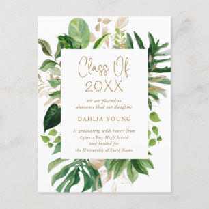 Tropical Greenery Modern Graduation Announcement Postcard