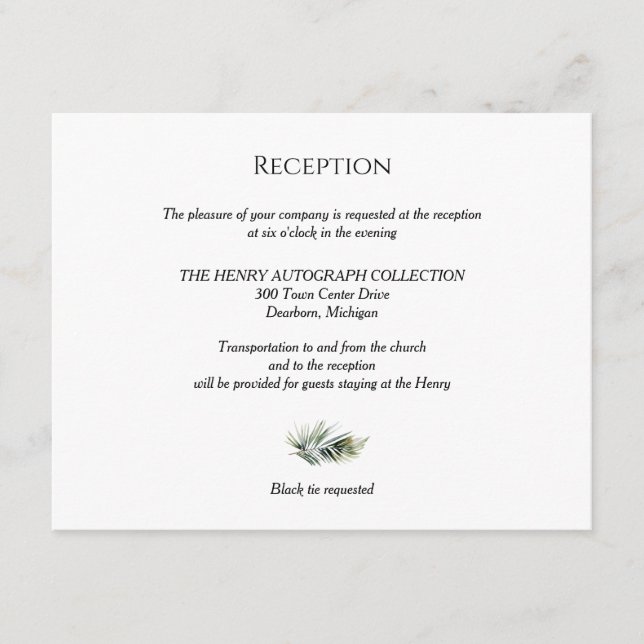 Tropical Greenery Modern Reception card (Front)