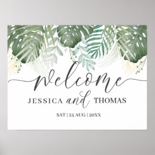 Tropical Greenery Monstera Calligraphy Wedding F Poster