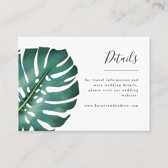 Tropical Greenery Monstera Wedding Details Enclosure Card (Front)