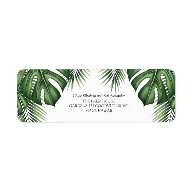 Tropical Greenery Monstera Wedding Return Address  (Front)