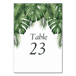 Tropical Greenery Monstera Wedding Table Number