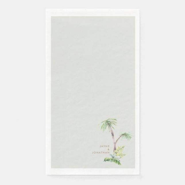Tropical Greenery Pale Sage Custom Names Napkin (Front)