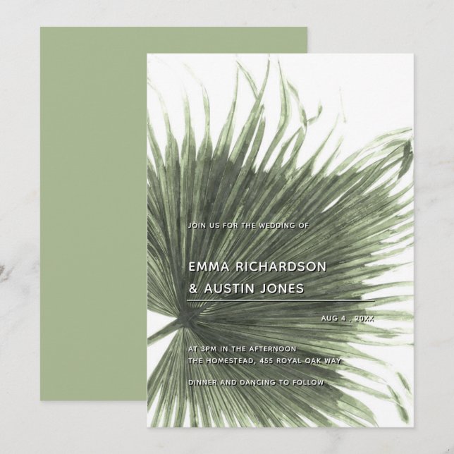 Tropical Greenery Palm Botanic Wedding Invitation (Front/Back)