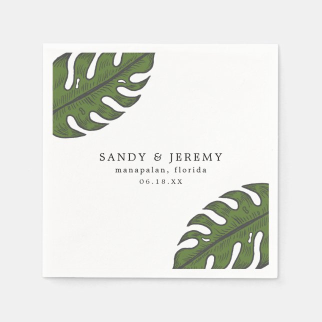 Tropical Greenery Palm Leaves Wedding Napkin (Front)