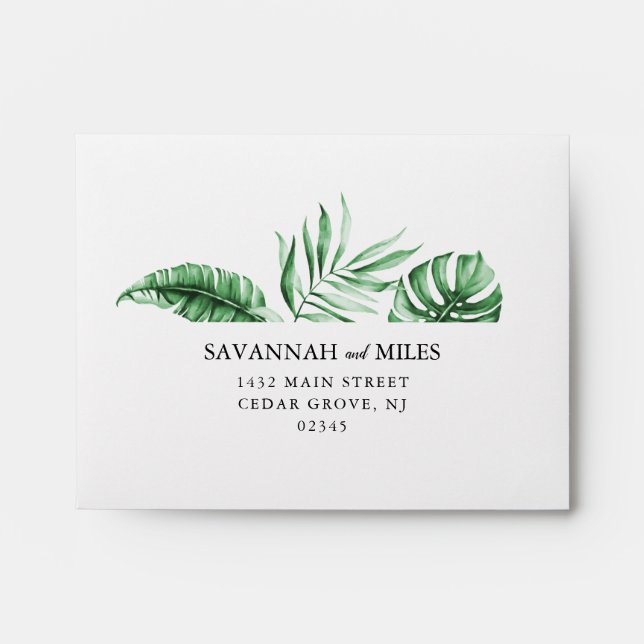 Tropical Greenery Palm Self-Addressed Envelope (Front)
