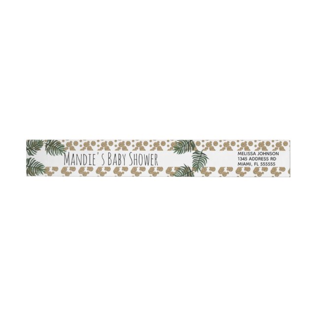 Tropical Greenery Palm Tree Faux Glitter Confetti Wrap Around Label (Individual)
