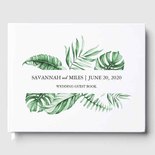 Tropical Greenery Palm Wedding Guest Book (Front)