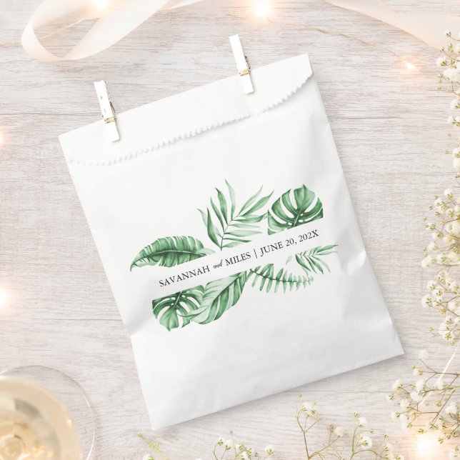 Tropical Greenery Palm Wedding Monogram Favour Bag (Clipped)