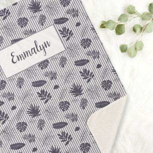Tropical Greenery Pattern Stripe Monogram   Purple Sherpa Blanket