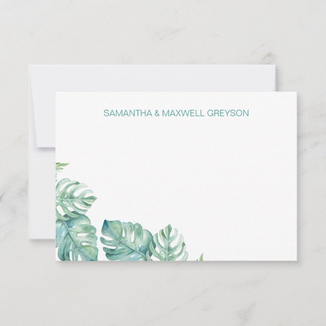 Tropical Greenery Personalised Stationery Card (Front)
