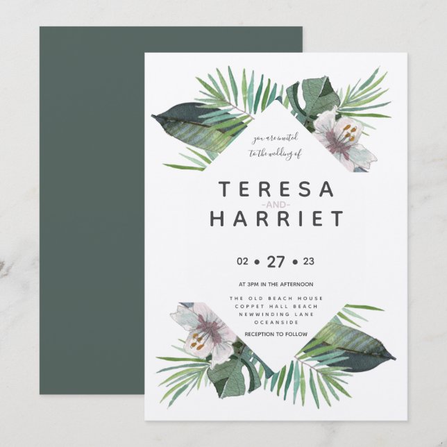 Tropical greenery rustic  invitation (Front/Back)