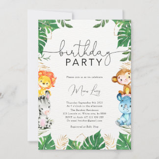 Tropical Greenery Safari Birthday Party Invitation