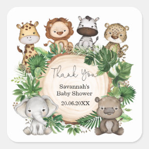 Tropical Greenery Safari Jungle Baby Animals Favou Square Sticker