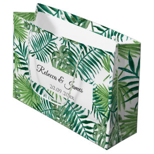 Tropical Greenery Script Name Beach Wedding  Large Gift Bag